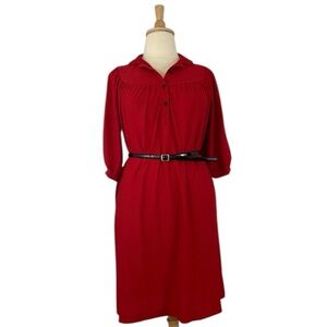 Vintage Midi Dress Women’s XL Stripe Polka Dot Henley Short Sleeve Shift Pockets